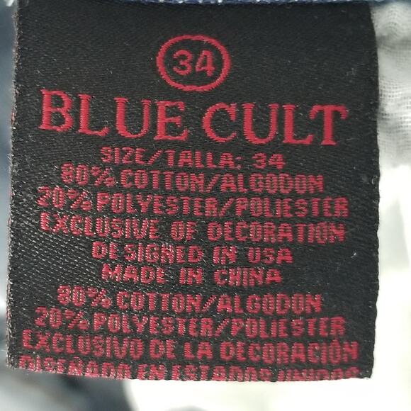 Blue Cult Jeans Mens 34 White Indigo Moto Distressed Biker Denim Zipper Pockets - Picture 16 of 16